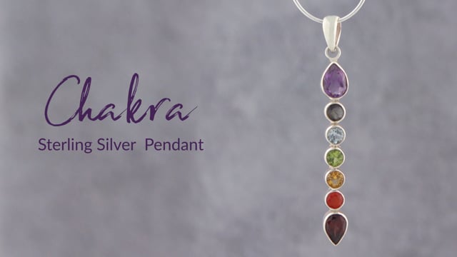 Seven Chakra Gemstone Pendant in Sterling Silver — Vertical Drop Necklace