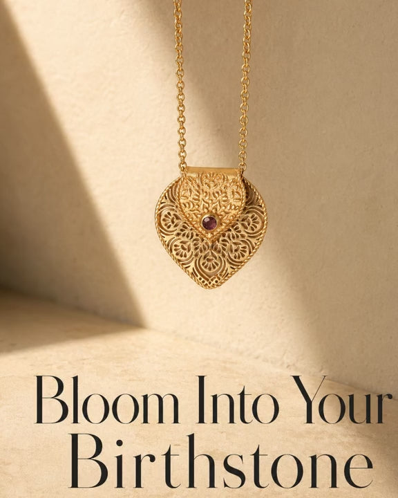 Birthstone  Gemstone Gold Plated Brass Lotus Petal Mandala Necklace