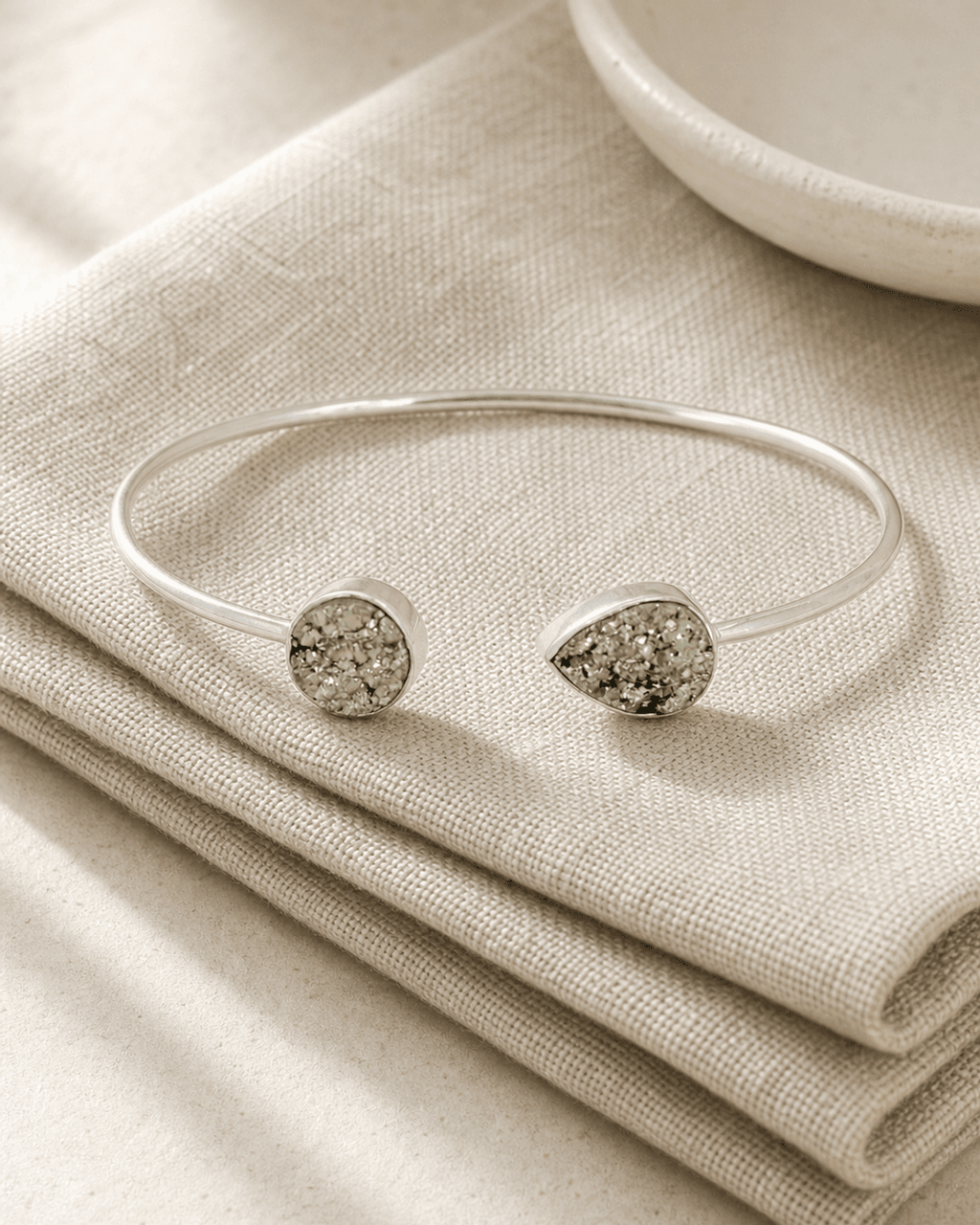 Pyrite Druzy Stones Sterling Silver Adjustable Bracelet - Bracelets