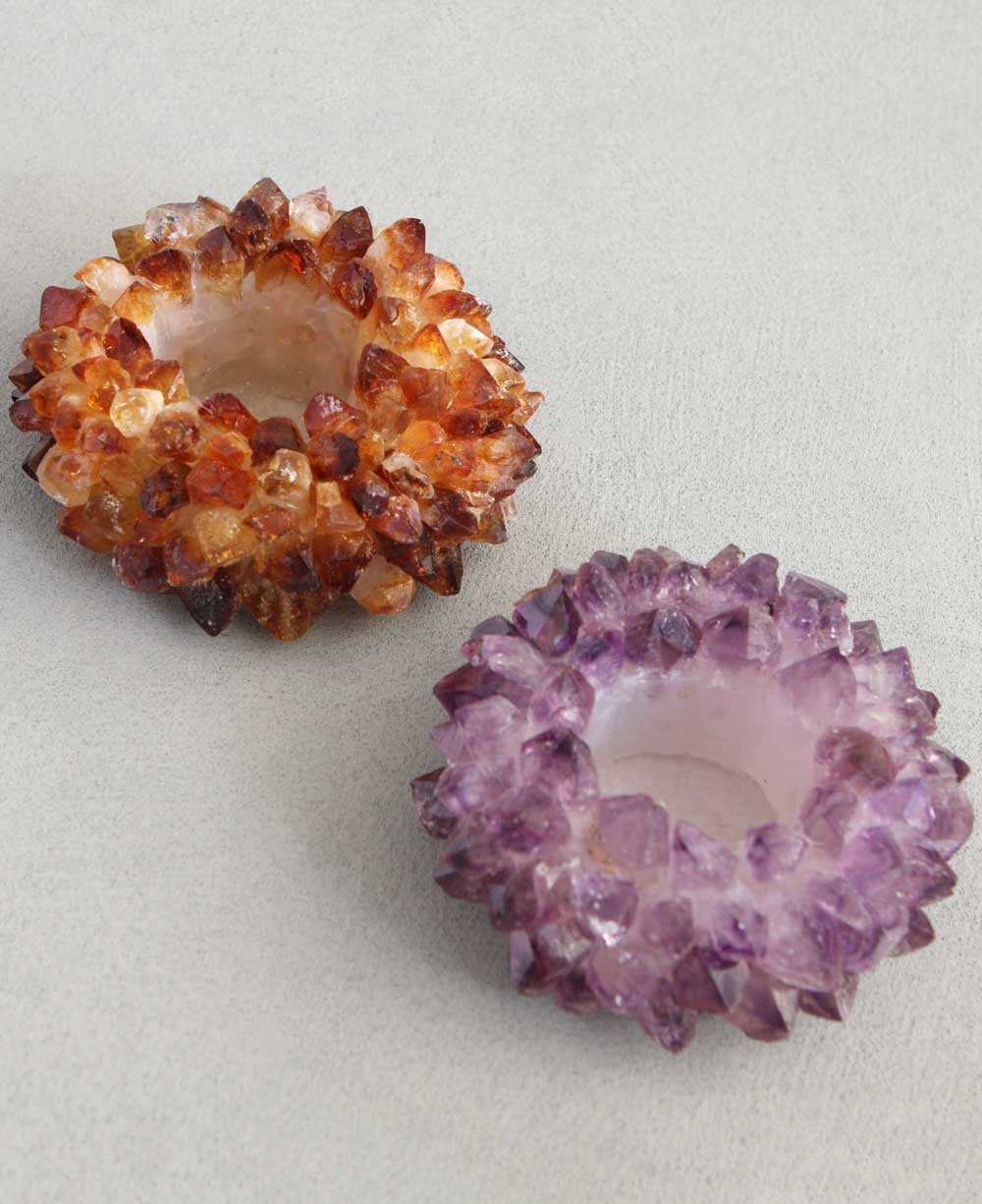 Quartz Crystal Candleholder, Amethyst and Citrine - Candle Holders Amethyst
