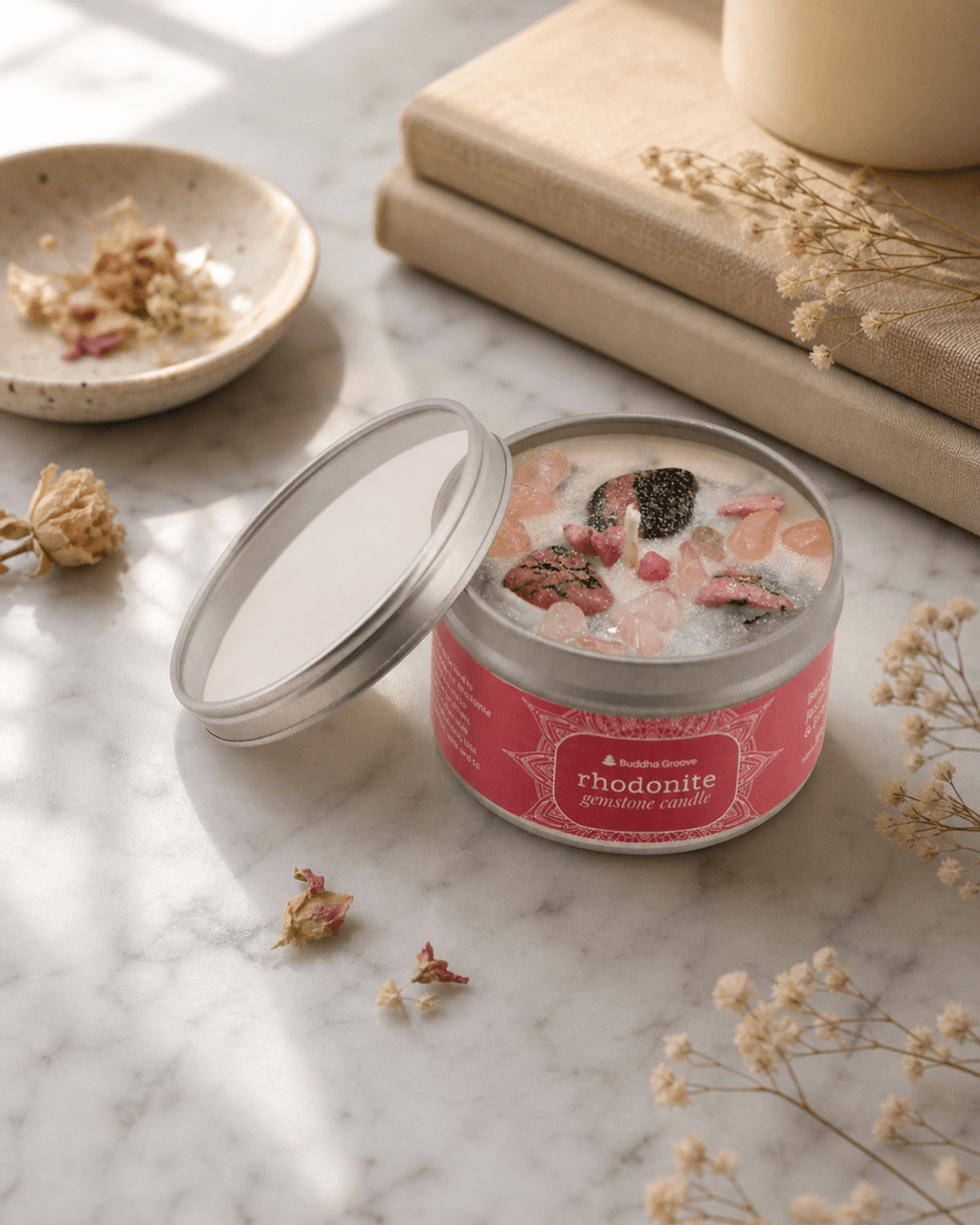Rhodonite Healing Crystal Gemstone Candles, USA - Candles