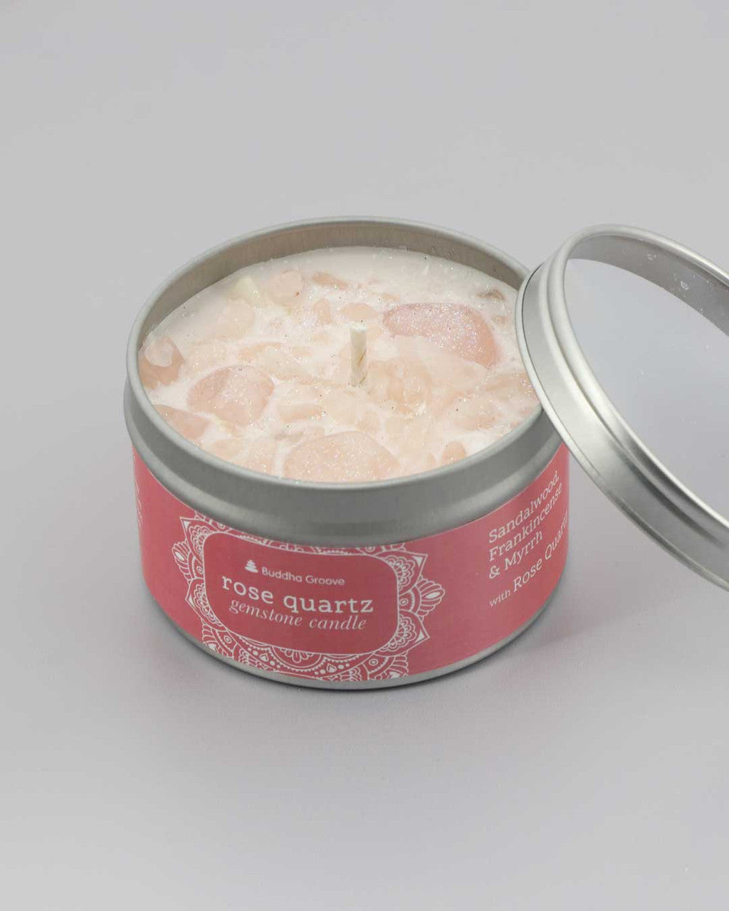 Rose Quartz Gemstone Hand - Poured 8 oz Soy Candle with Healing Crystals - Candles