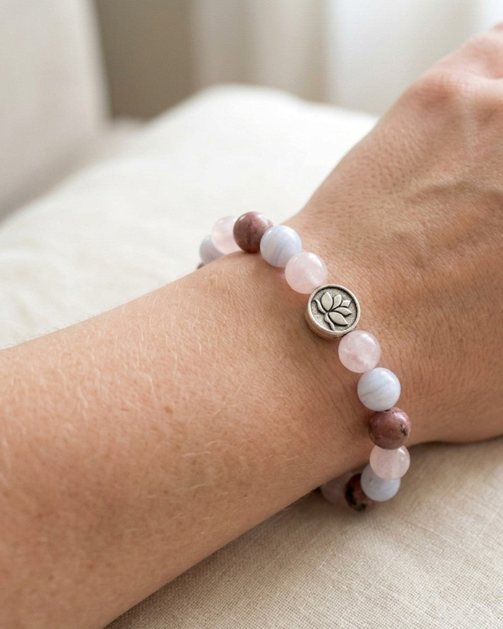 Rose Quartz & Rhodochrosite Lotus Bracelet - Bracelet