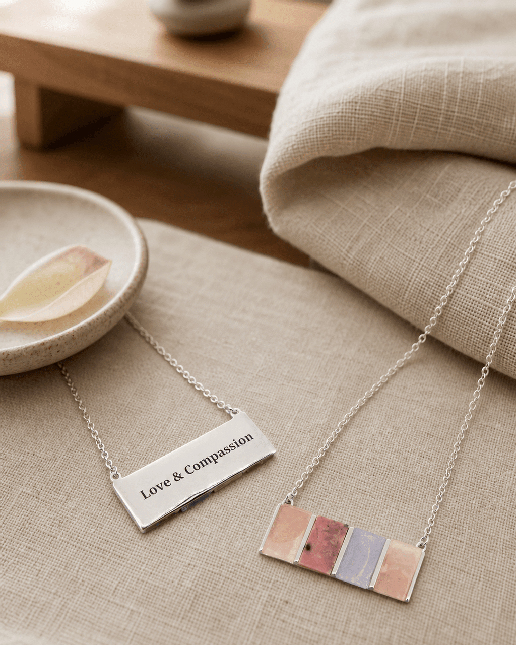 Rose Quartz, Rhodonite, Blue Lace Agate Sterling Necklace - Necklaces