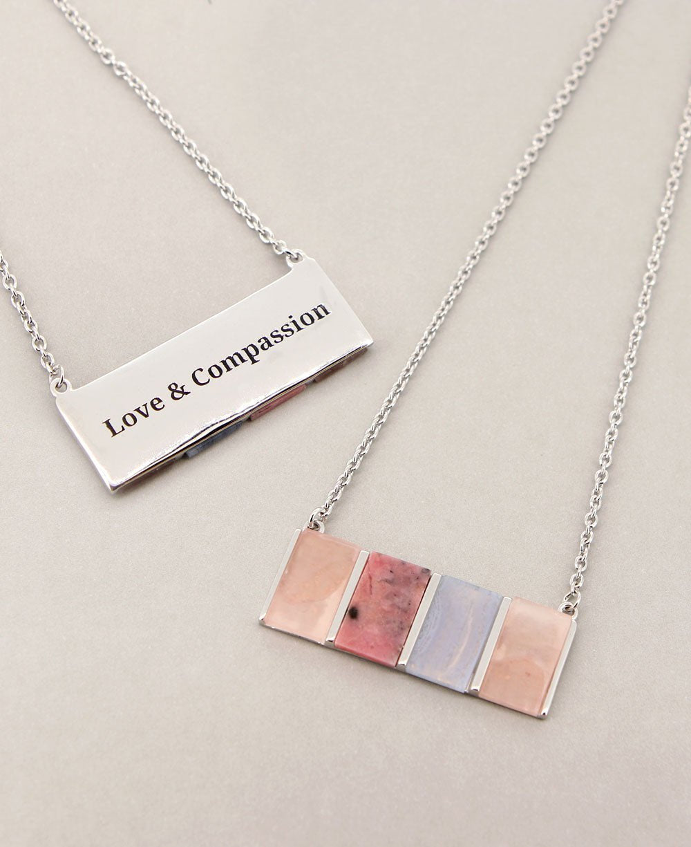 Rose Quartz, Rhodonite, Blue Lace Agate Sterling Necklace - Necklaces