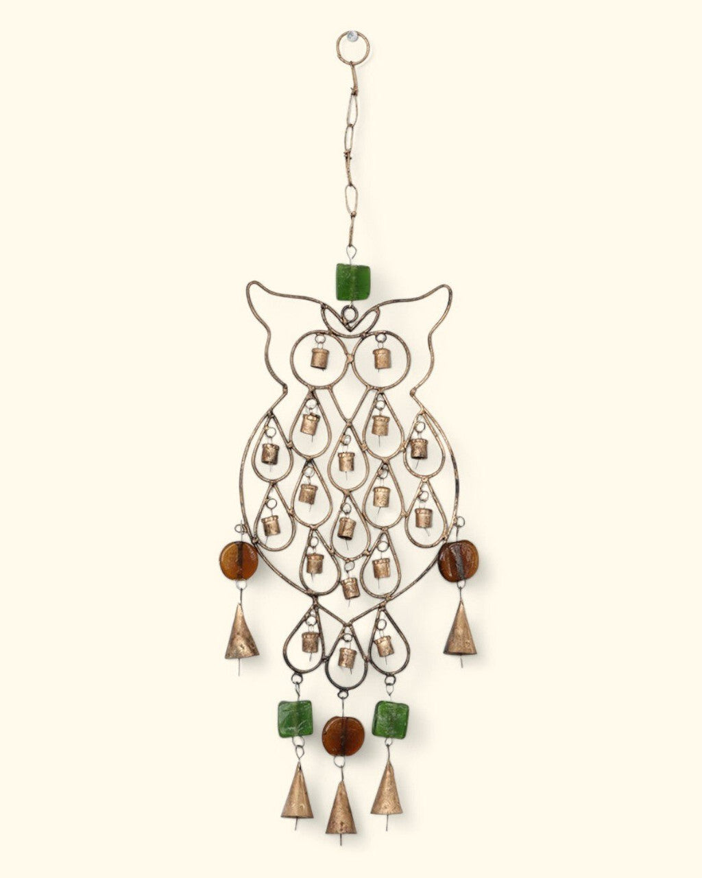 Rustic Finish Wise Owl Wall Hanging Chime, Recycled Metal - Wind Chimes