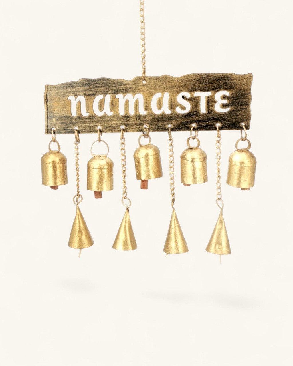 Rustic Namaste Bell Chime Wall Hanging — Fairtrade Metal Decor - Wall Decor