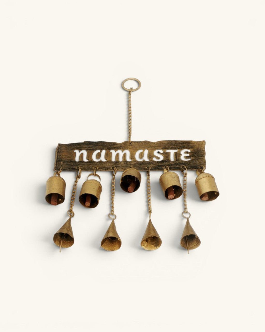 Rustic Namaste Bell Chime Wall Hanging — Fairtrade Metal Decor - Wall Decor