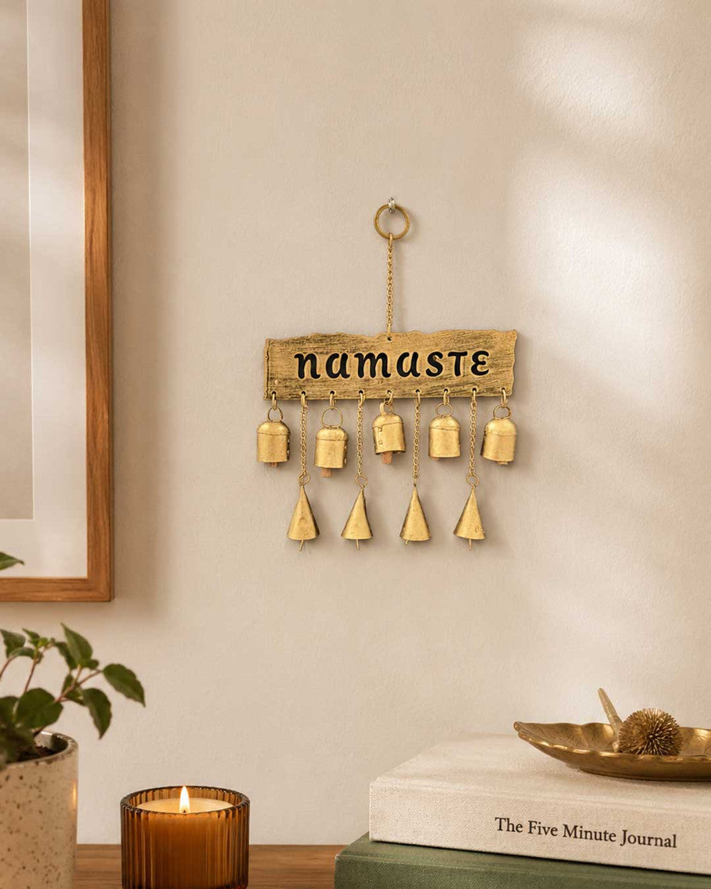 Rustic Namaste Bell Chime Wall Hanging — Fairtrade Metal Decor - Wall Decor