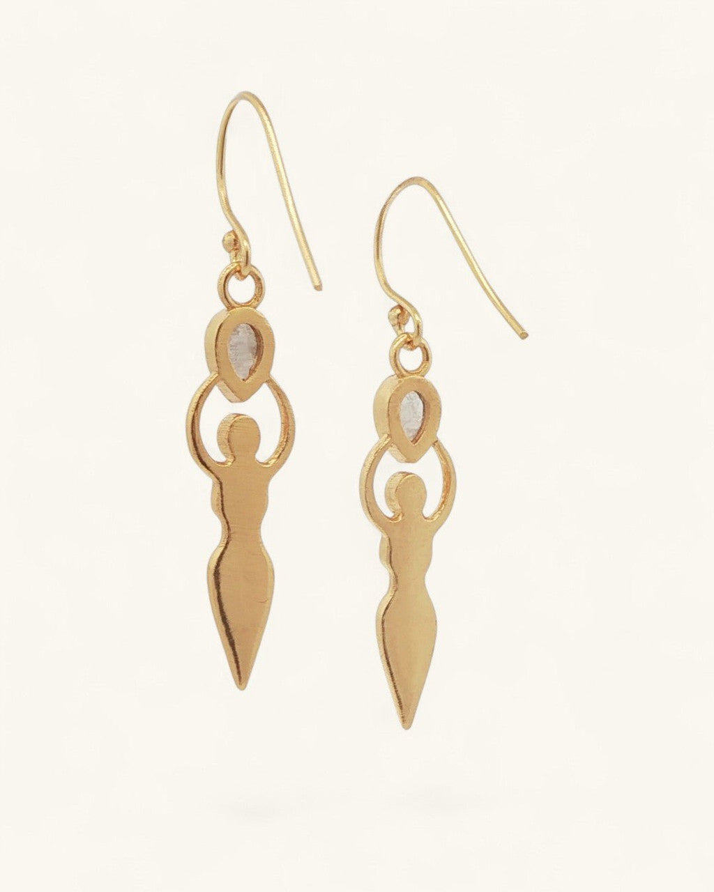 Sacred Feminine Goddess Earrings with Moonstone — Gold - Plated Brass - Earrings