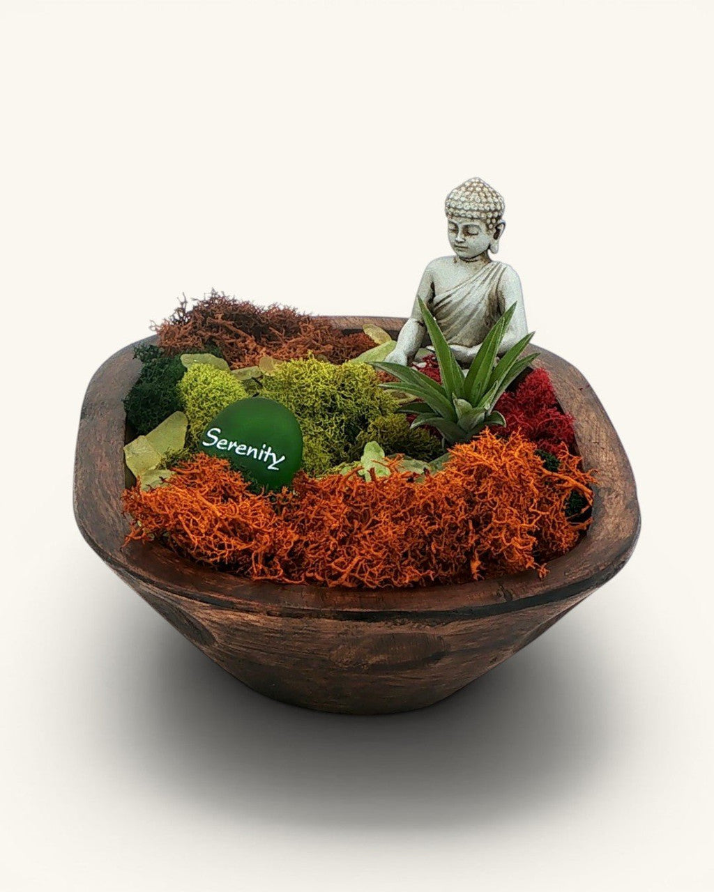 Serenity Buddha Terrarium with Live Air Plant — Wood Zen Garden Decor - Home Decor