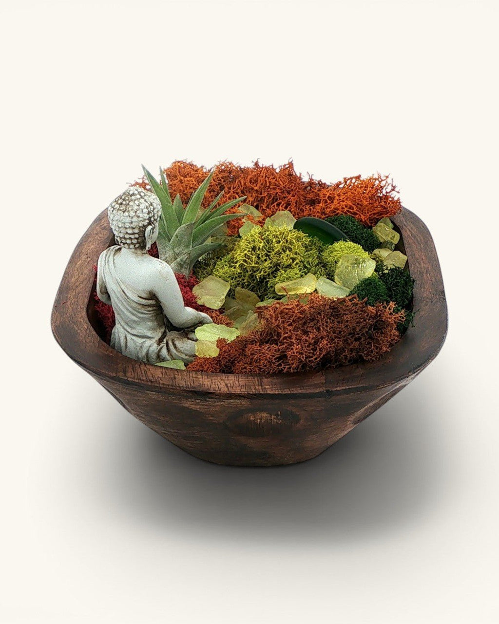 Serenity Buddha Terrarium with Live Air Plant — Wood Zen Garden Decor - Home Decor