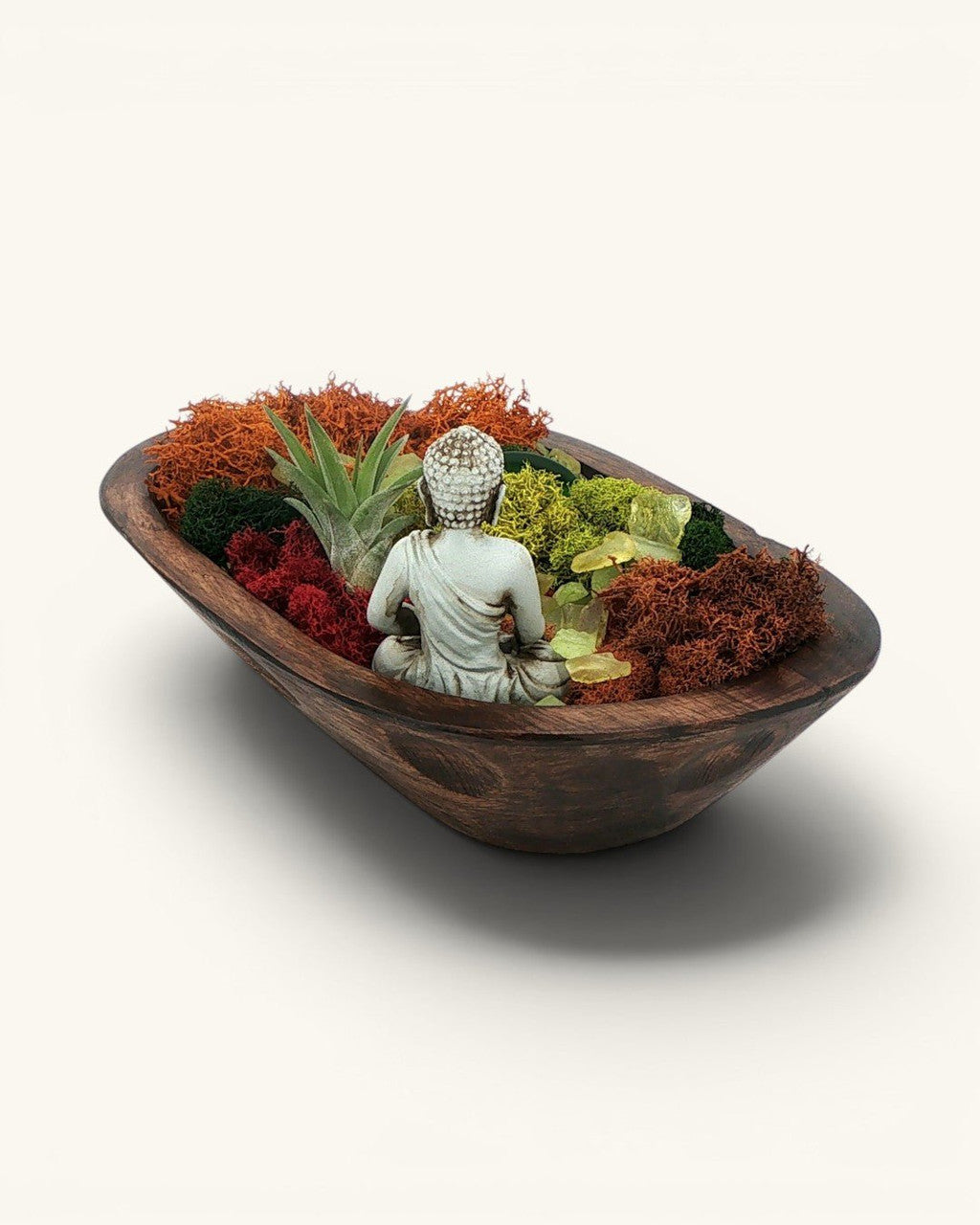 Serenity Buddha Terrarium with Live Air Plant — Wood Zen Garden Decor - Home Decor