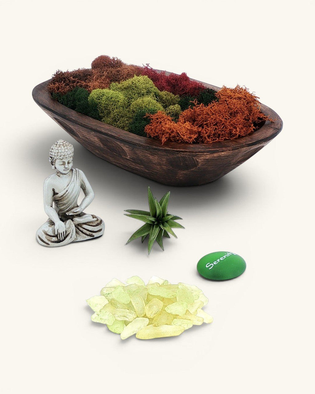 Serenity Buddha Terrarium with Live Air Plant — Wood Zen Garden Decor - Home Decor