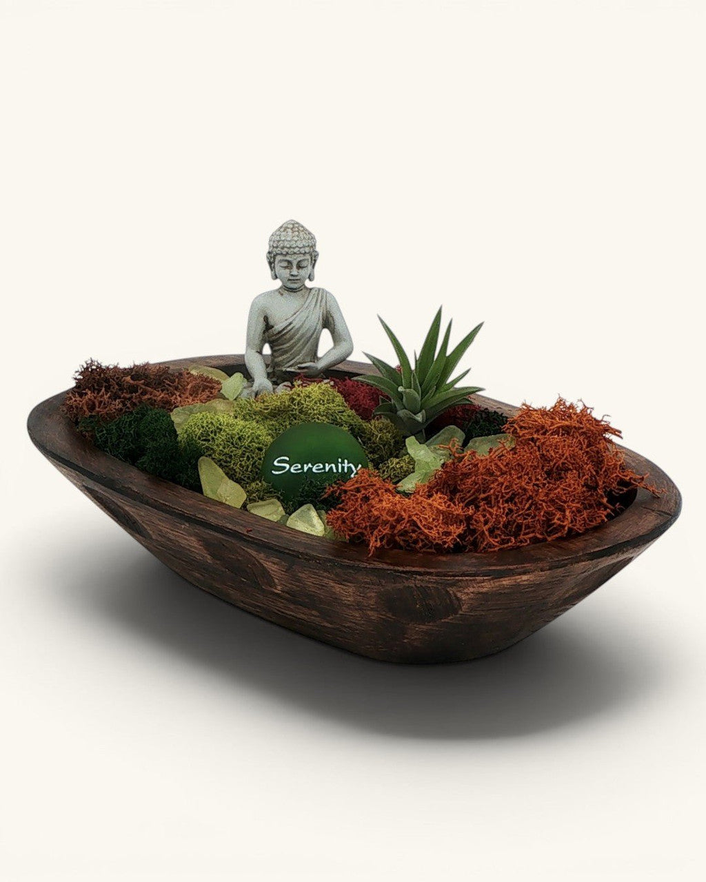 Serenity Buddha Terrarium with Live Air Plant — Wood Zen Garden Decor - Home Decor