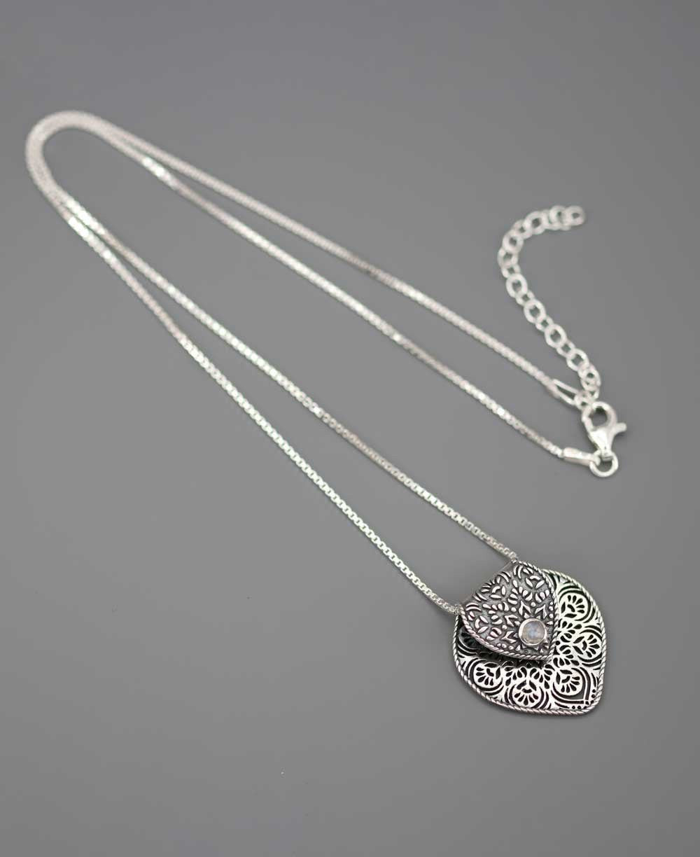 Serenity Lotus Petal Mandala Necklace With Moonstone - Necklaces 16"+2"
