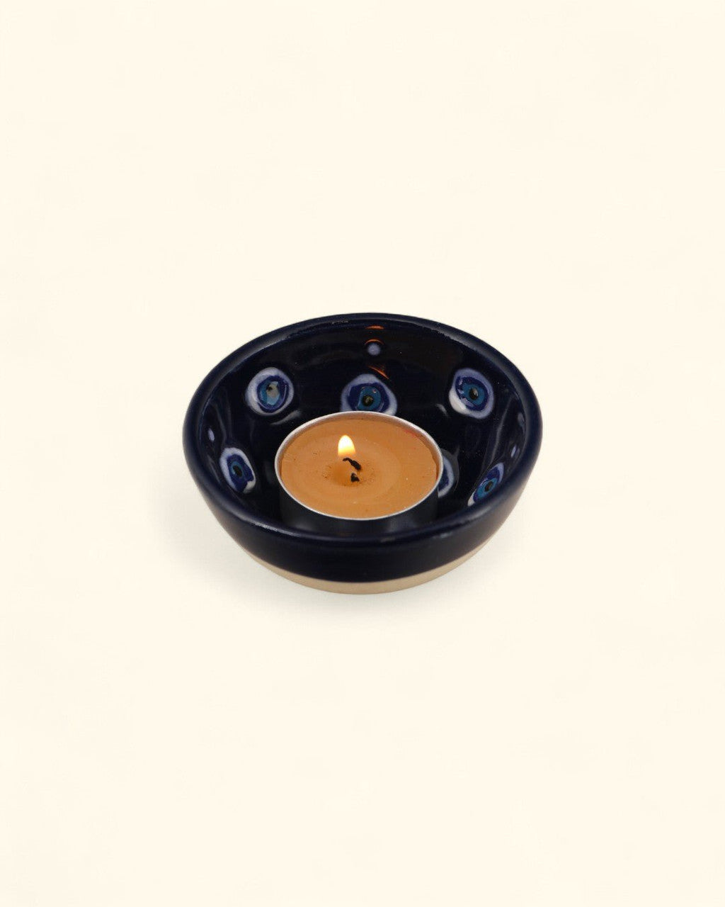 Set of 3 Blue Ceramic Evil Eye Mini Bowls - Decorative Bowls