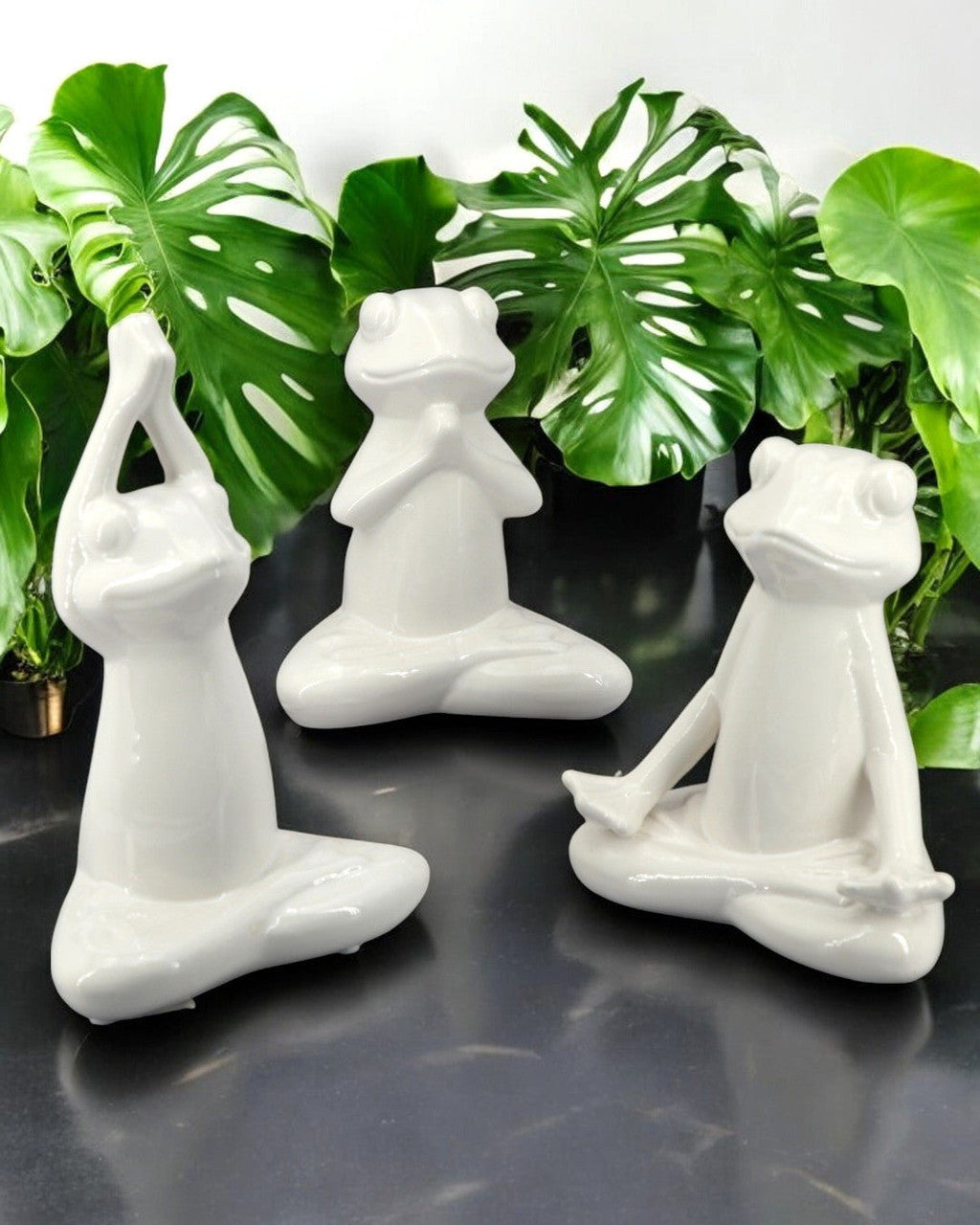 Set of 3 Yoga Frog Ceramic Figurines - Sculptures & Statues