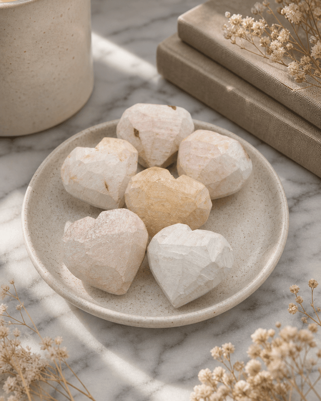 Set of 6 “Work in Progress” Hand - Carved Stone Hearts – Made in Kenya - Paperweight