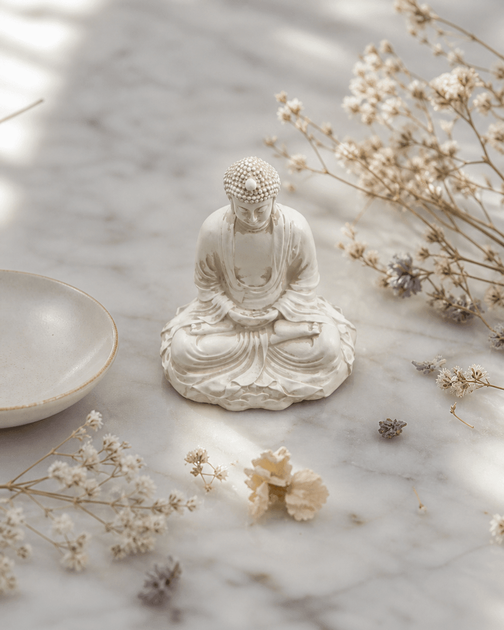 Set of Two Miniature Cream Buddha Statues - Sculptures & Statues