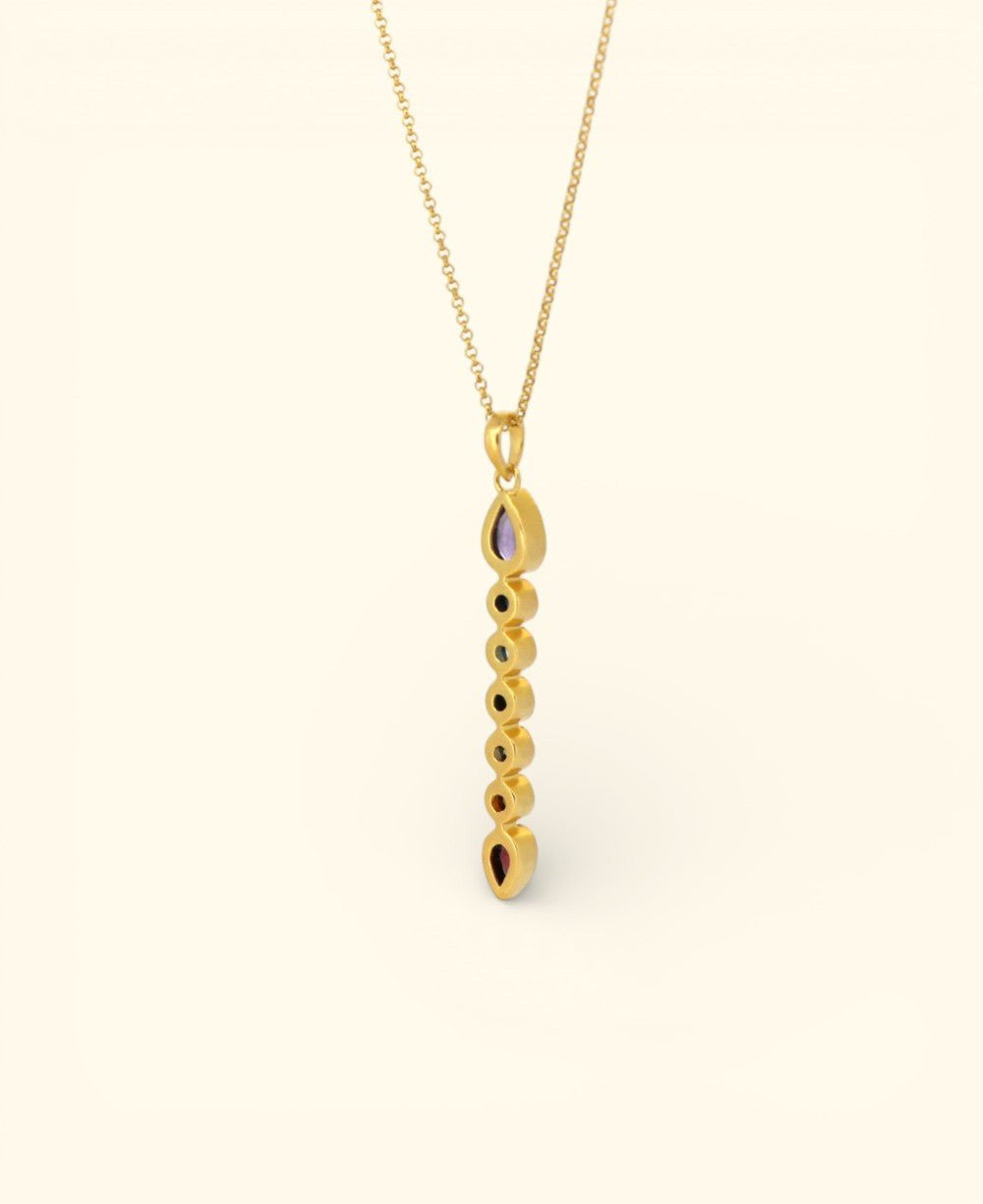 Seven Chakra Gemstone Necklace – 18K Gold Plated Vertical Chakra Pendant - Necklaces