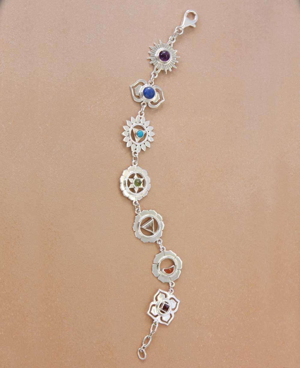 Seven Chakras Charm Bracelet - Sterling Silver -