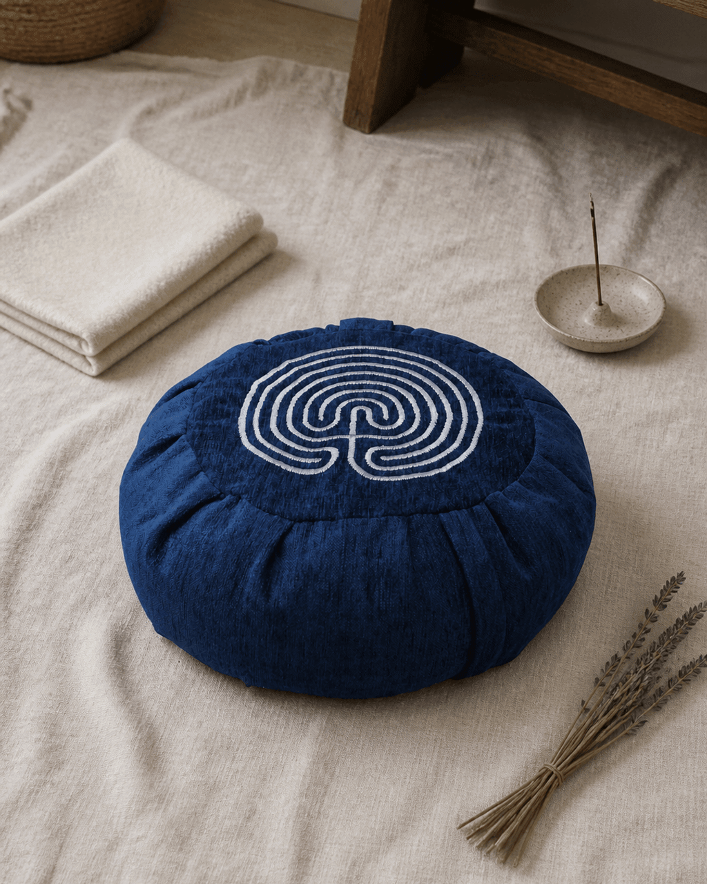 Seven Circles Labyrinth Design Zafu Meditation Cushion - Massage Cushions