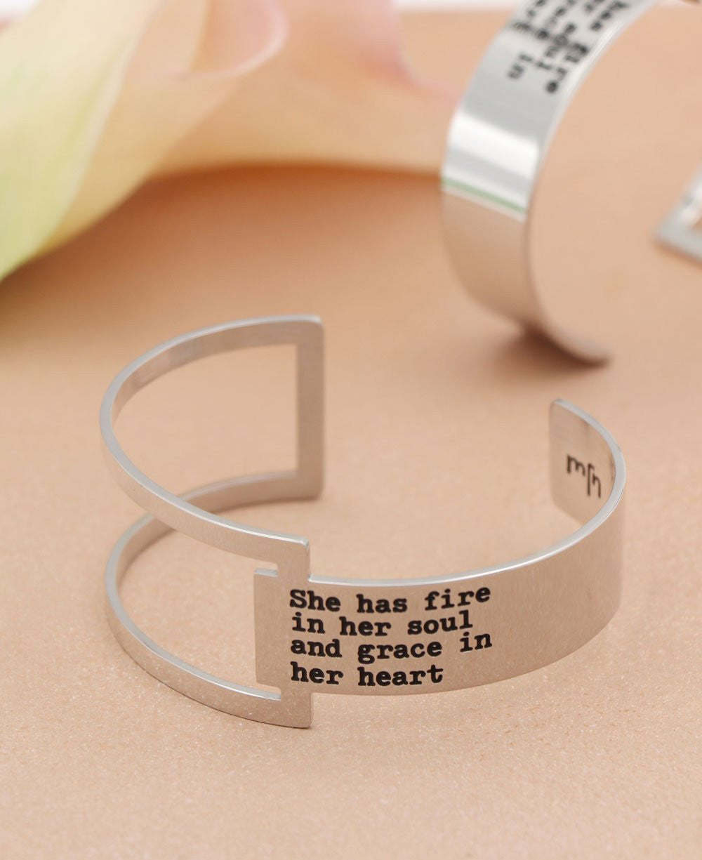 She Has Fire in Her Soul Geometric Cuff Bracelet, Stainless Steel - Bracelets