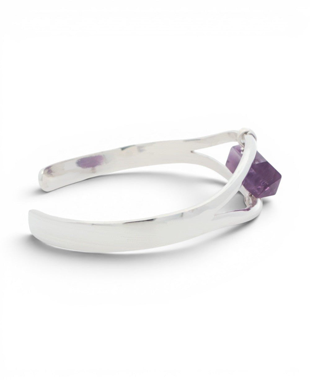 Silver Amethyst Point Cuff Bracelet — Adjustable Crystal Jewelry - Bracelets