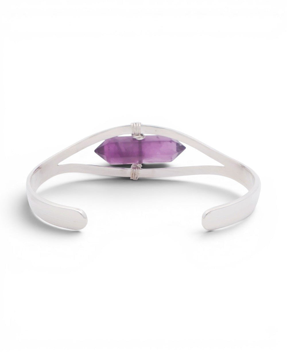 Silver Amethyst Point Cuff Bracelet — Adjustable Crystal Jewelry - Bracelets