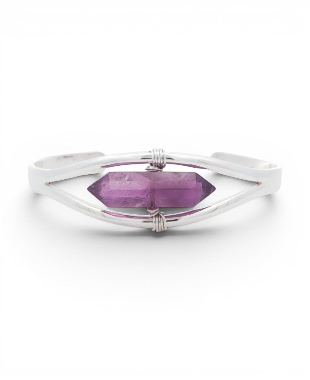 Silver Amethyst Point Cuff Bracelet — Adjustable Crystal Jewelry - Bracelets