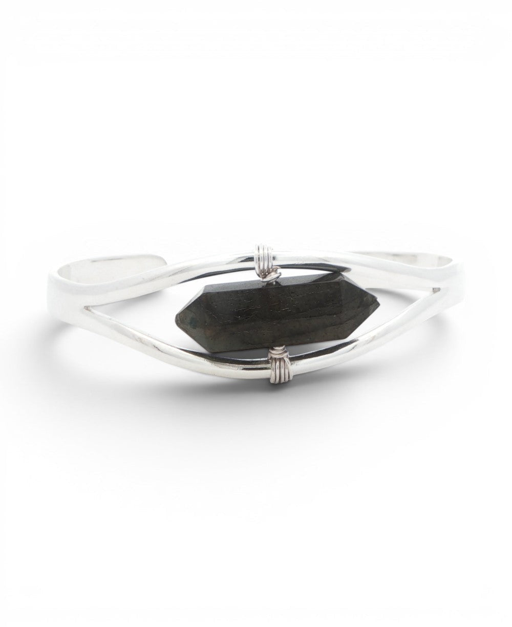 Silver Labradorite Point Cuff Bracelet — Adjustable Crystal Jewelry - Bracelets