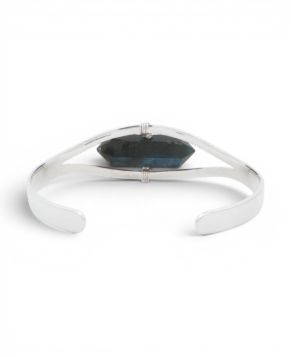 Silver Labradorite Point Cuff Bracelet — Adjustable Crystal Jewelry - Bracelets