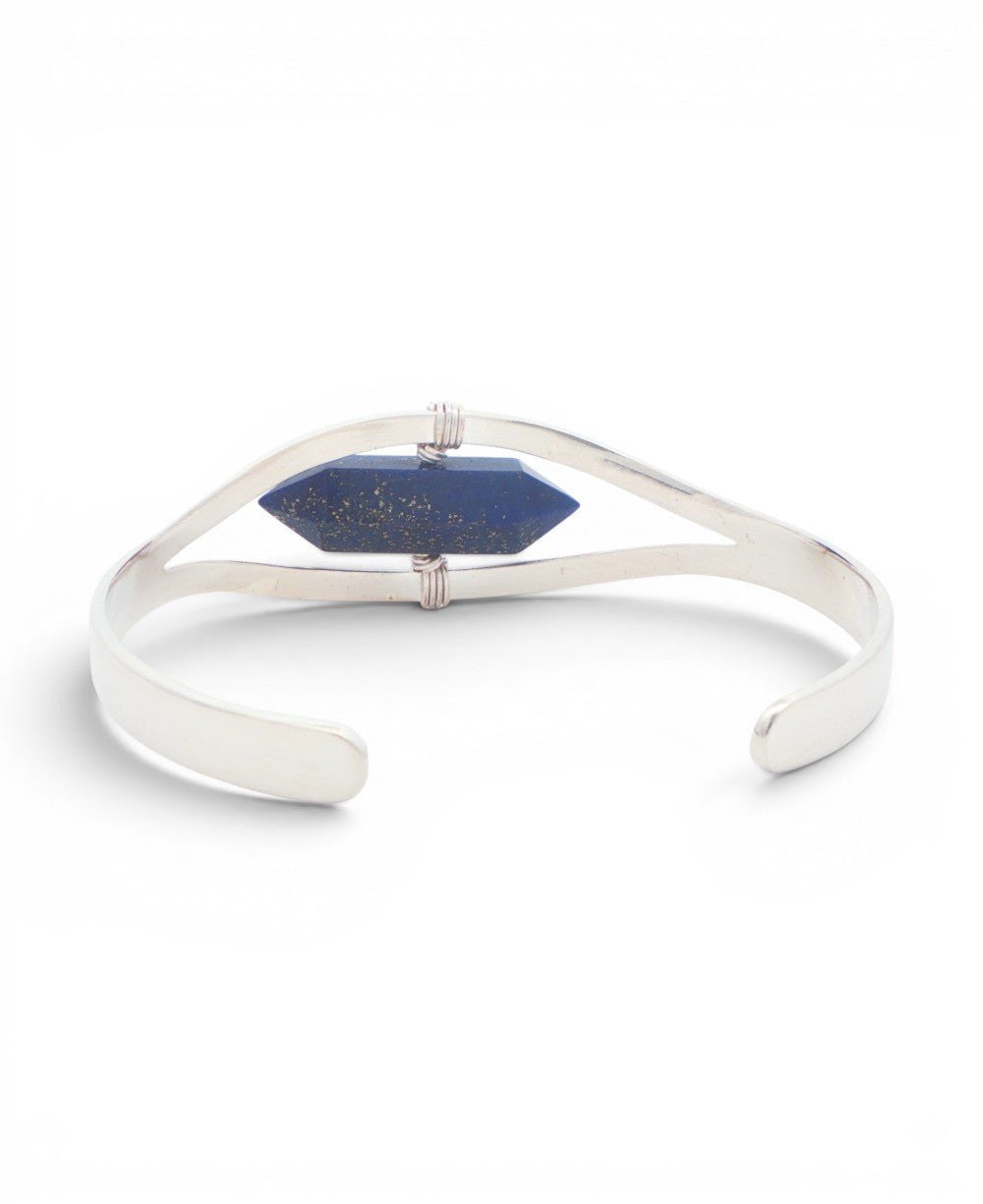 Silver Lapis Lazuli Point Cuff Bracelet — Adjustable Crystal Jewelry - Bracelets