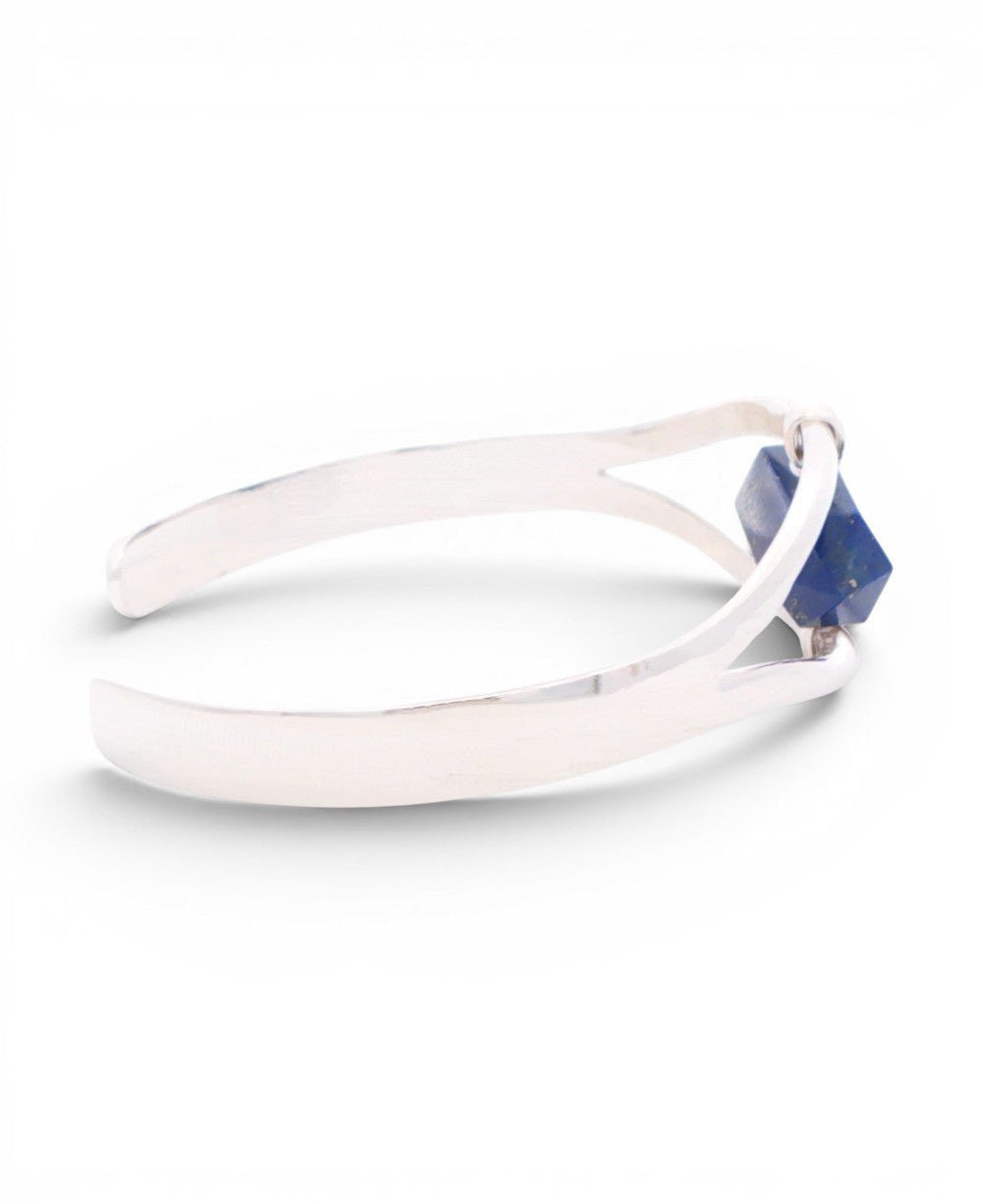 Silver Lapis Lazuli Point Cuff Bracelet — Adjustable Crystal Jewelry - Bracelets