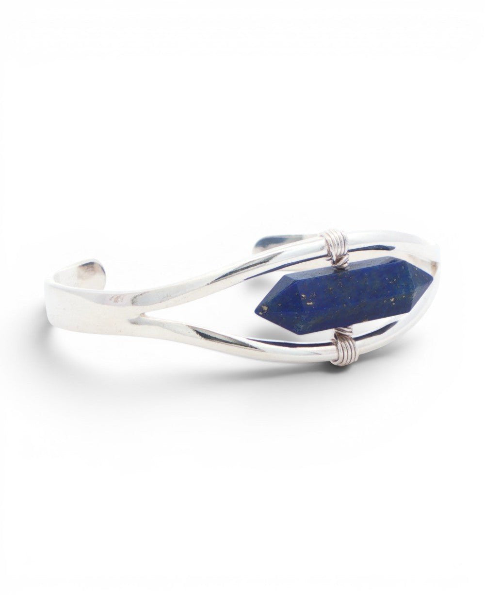 Silver Lapis Lazuli Point Cuff Bracelet — Adjustable Crystal Jewelry - Bracelets
