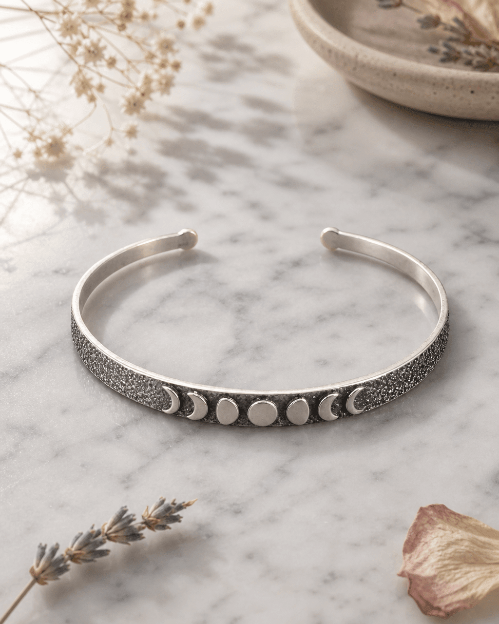 Silver Moon Phase Adjustable Cuff Bracelet — Trust Your Journey - Bracelets