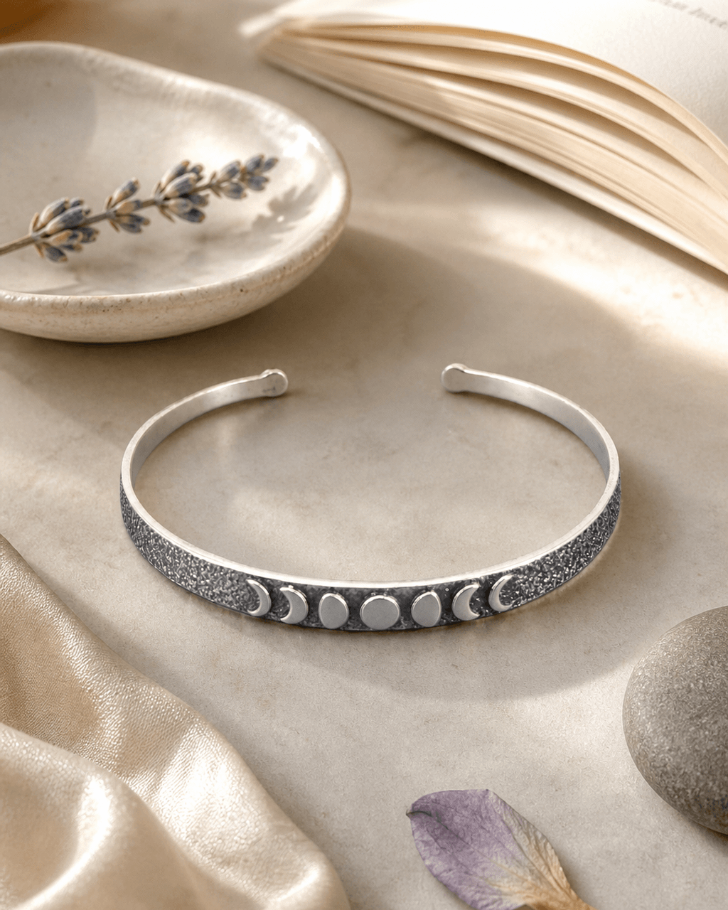 Silver Moon Phase Adjustable Cuff Bracelet — Trust Your Journey - Bracelets