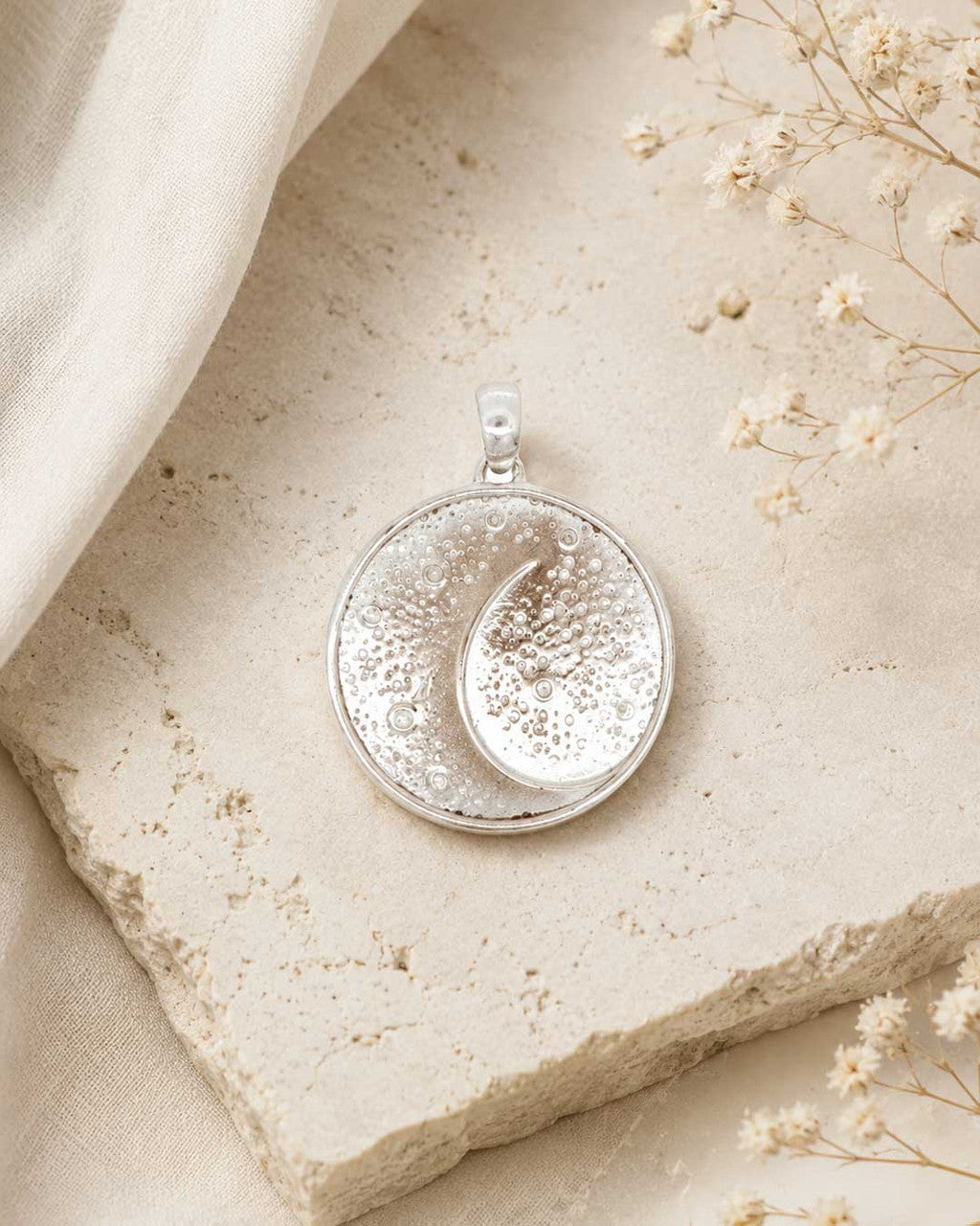 Silver-Plated Moon Pendant — Celestial Crescent with Engraved Affirmation - Pendant