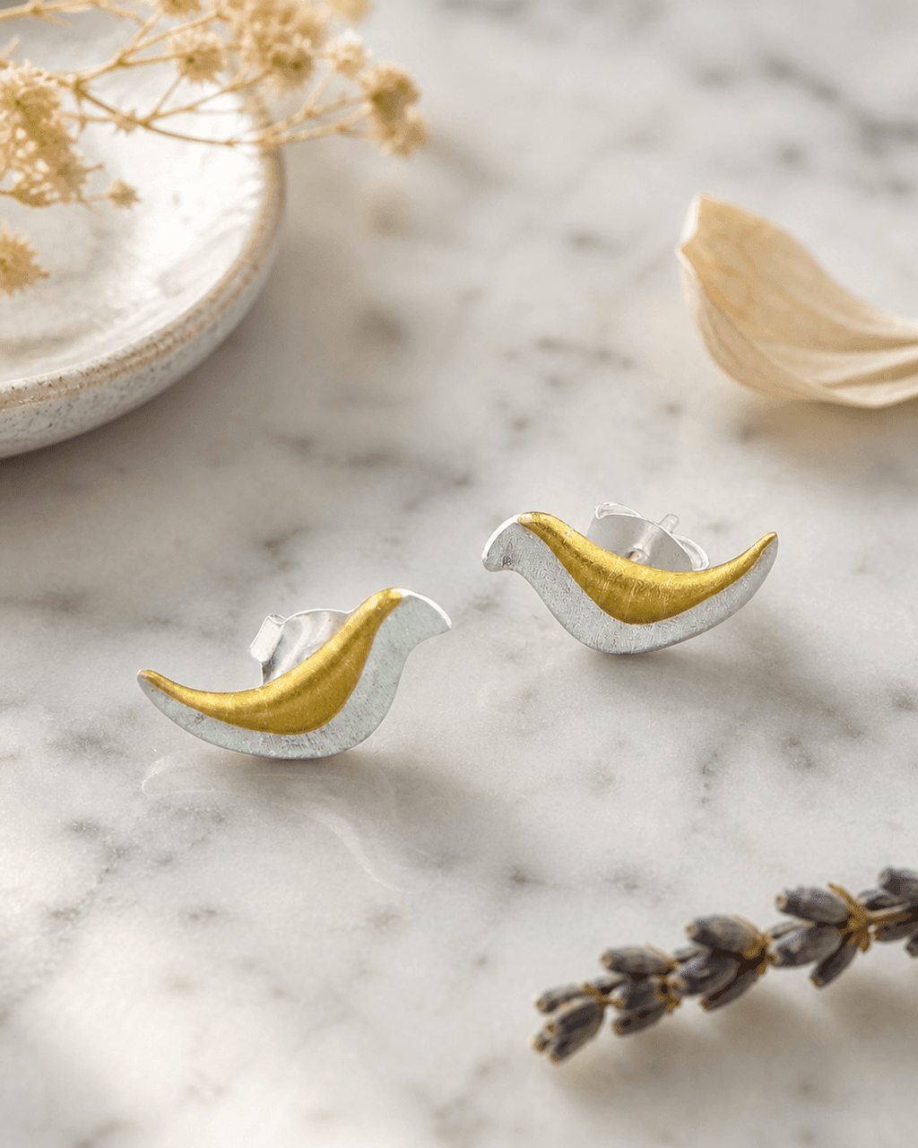 Sing Your Song Gold and Silver Tone Bird Earrings - Earrings