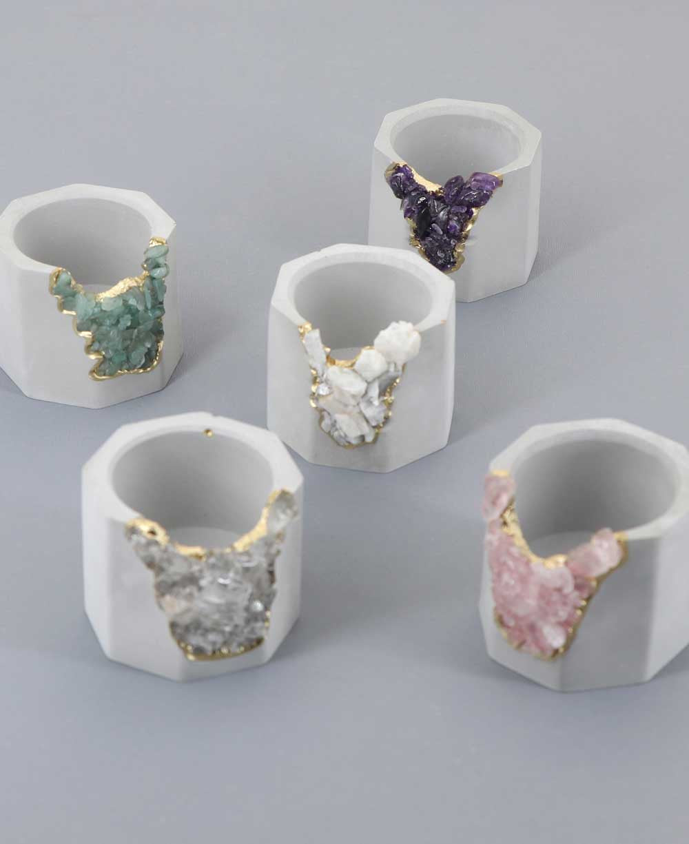 Small Gemstone and Concrete Air Plant or Tea-light Candle Holder - Pots & Planters Amethyst
