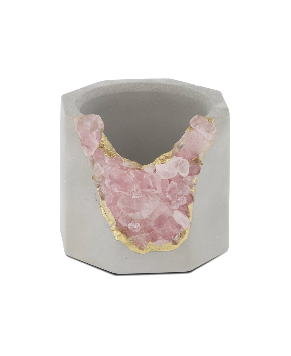 Small Gemstone and Concrete Air Plant or Tea-light Candle Holder - Pots & Planters Rose Quartz