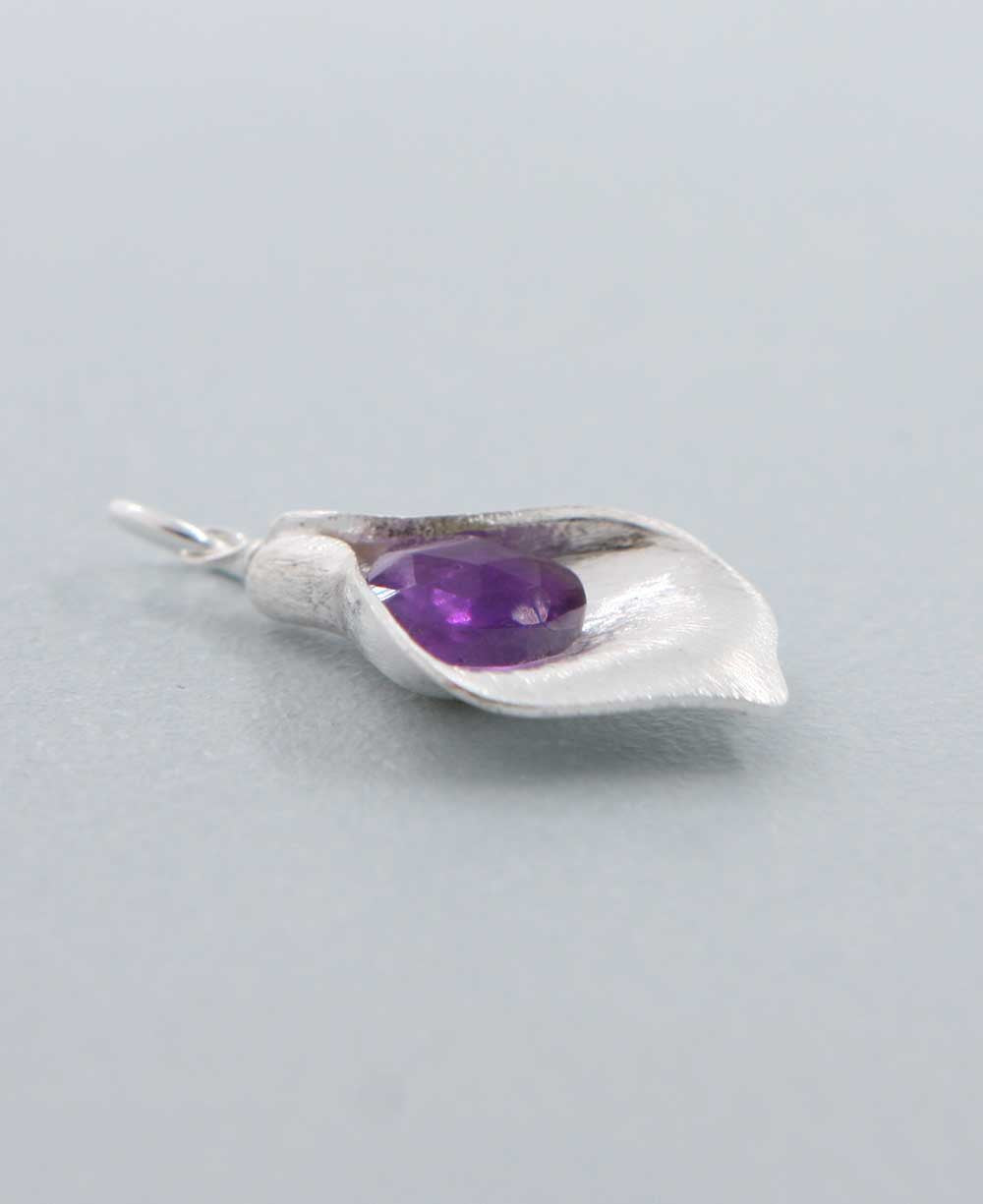 Small Sterling and Gemstone Lotus Petal Pendant - Charms & Pendants - Labradorite -
