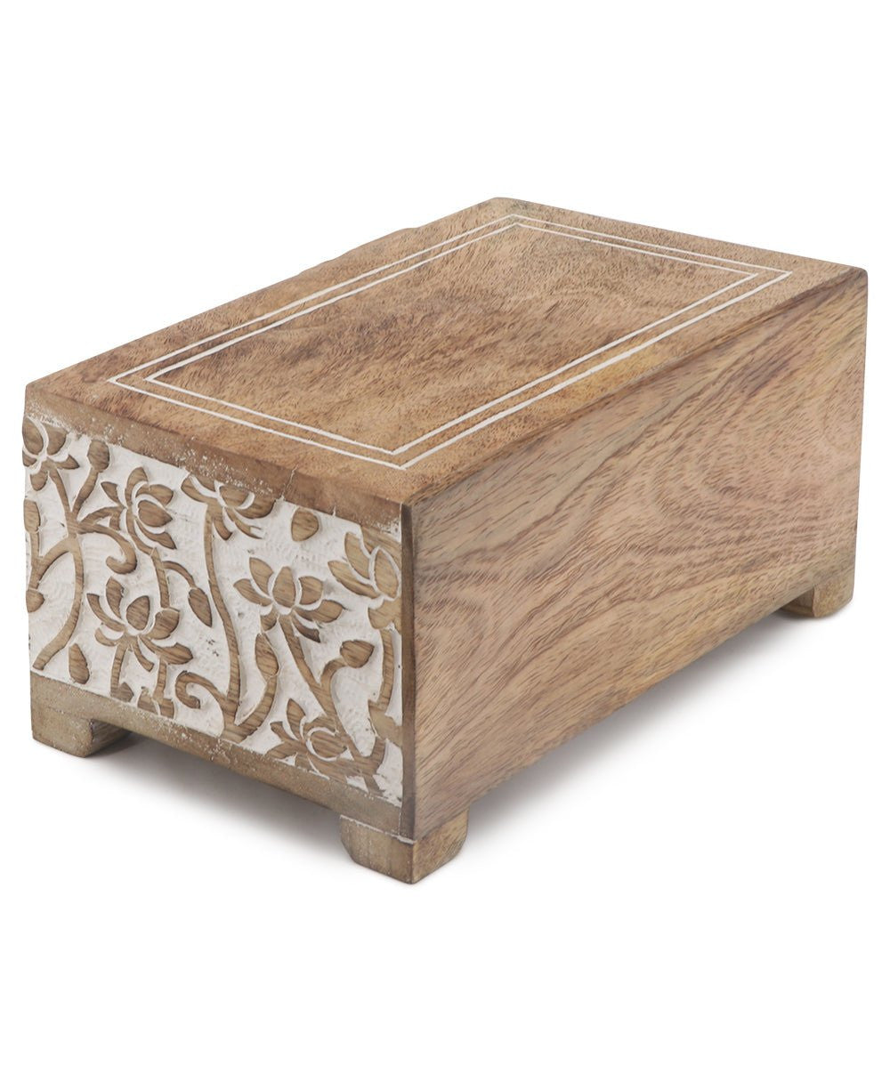 Small Tabletop Carved Wood Lotus Pedestal Riser With Drawers - Computer Risers & Stands - -
