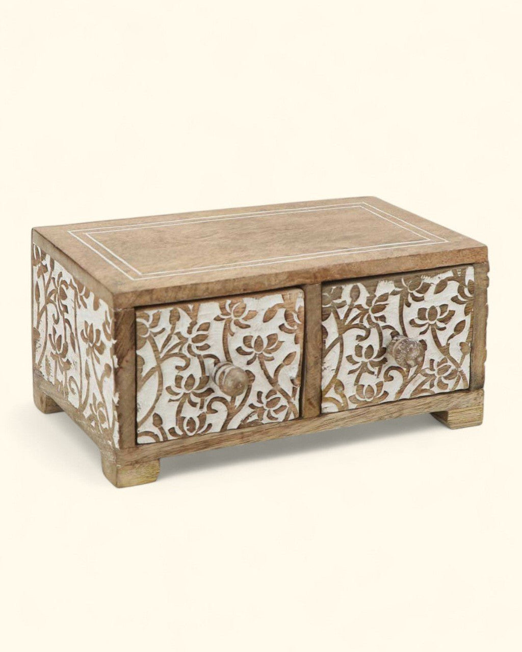 Small Tabletop Carved Wood Lotus Pedestal Riser With Drawers - Computer Risers & Stands