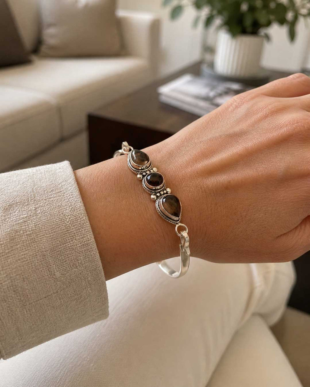 Smoky Quartz Affirmation Bracelet — Silver Plated, Inner Clarity - Jewelry