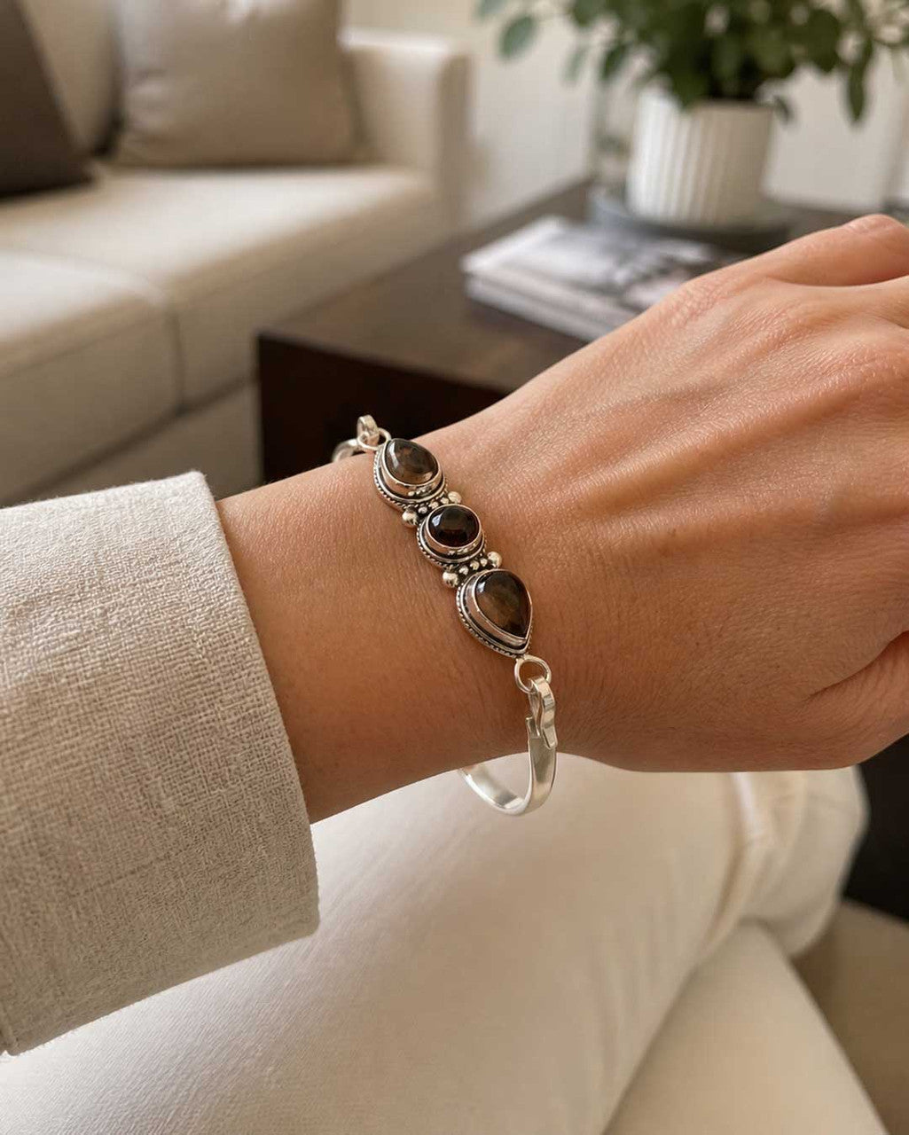 Smoky Quartz Affirmation Bracelet — Silver Plated, Inner Clarity - Jewelry