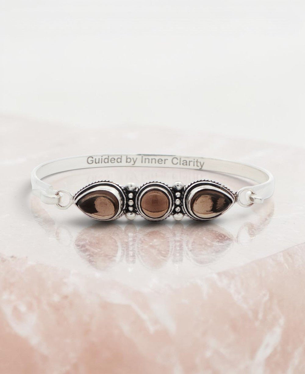 Smoky Quartz Affirmation Bracelet — Silver Plated, Inner Clarity - Jewelry