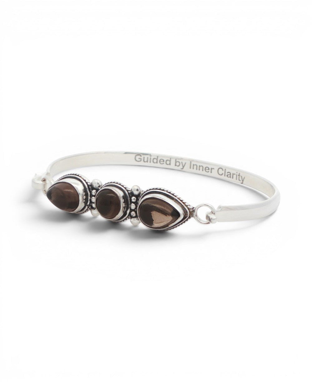 Smoky Quartz Affirmation Bracelet — Silver Plated, Inner Clarity - Jewelry