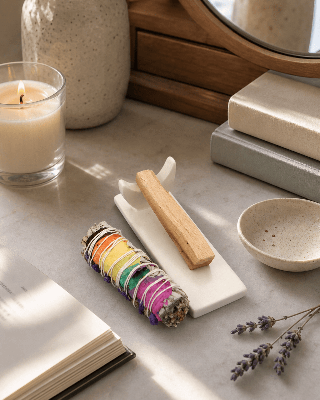 Soapstone Holder With Palo Santo And Chakra Sage - Incense Holders